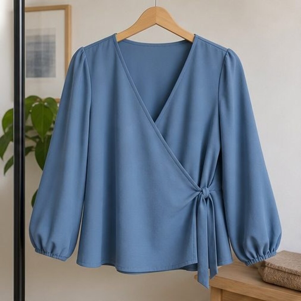Blue Pleated Blouse
